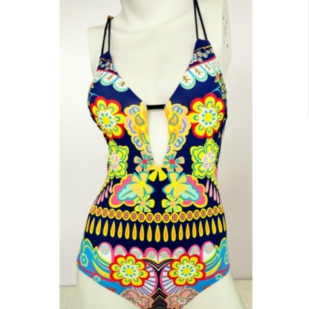Deep V Colorful Swimsuit OnePiece